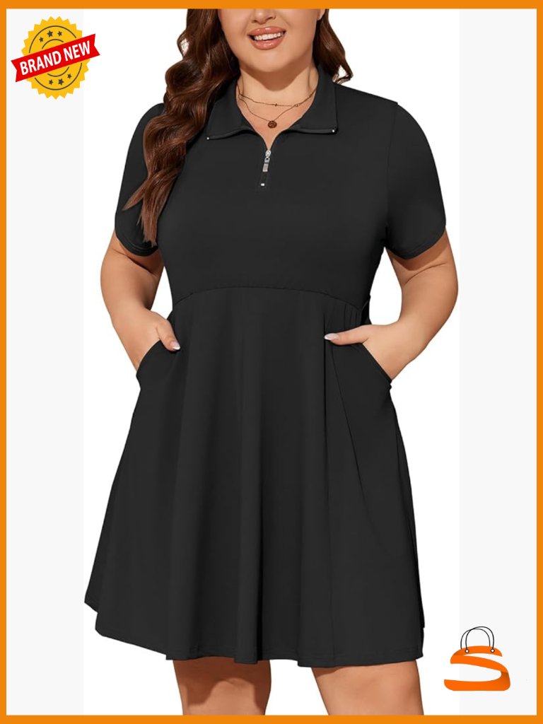Plus Size Tennis Dress With Shorts 1/4 Zip Empire Waist Quick Dry